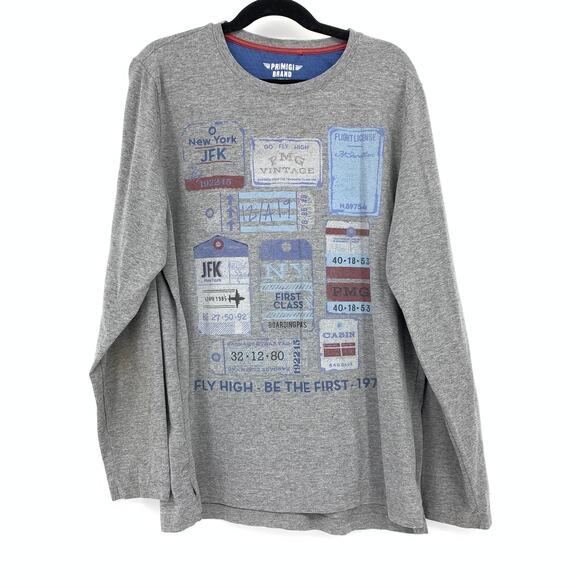Primigi Long Sleeve Crew Neck Tee Boys Sz 14 Gray Travel Ticket Graphic Print - Picture 1 of 6